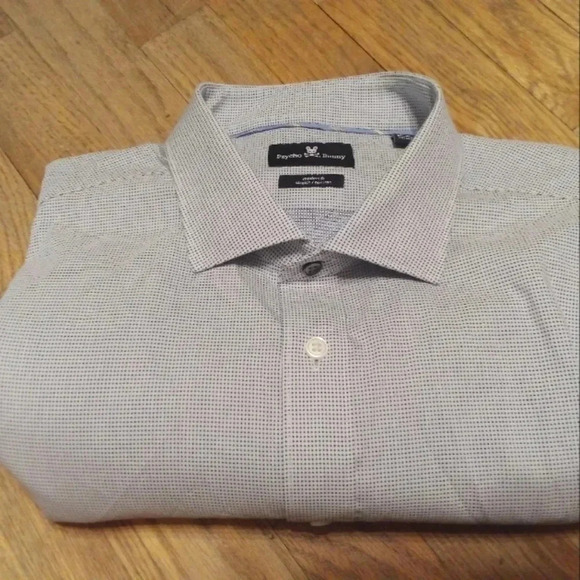 Psycho Bunny Button Up Shirt 17 1/2 34-35 Modern Fit Stretch Blue Dots - Picture 11 of 11